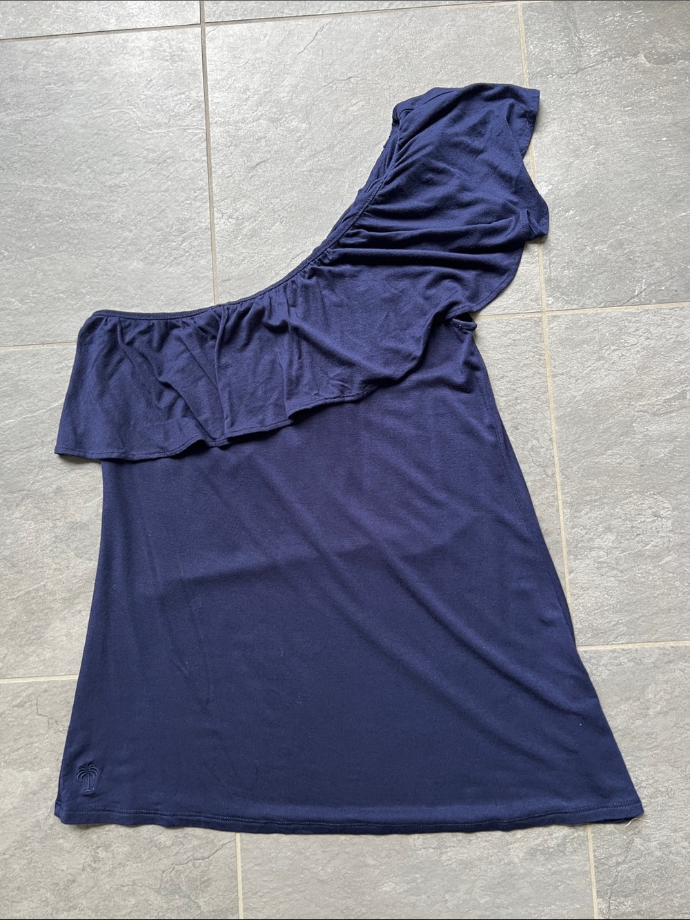 Lilly Pulitzer One-Shoulder Ruffle Navy Tank